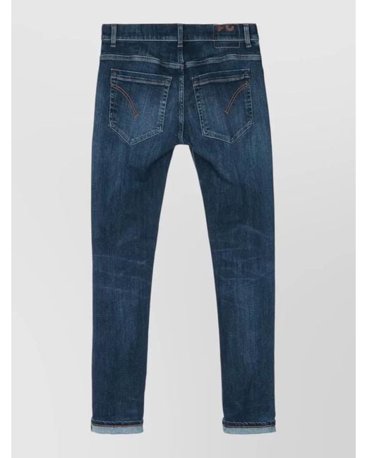 Dondup Blue Denim Five Pocket Mid Rise Slim Jeans for men