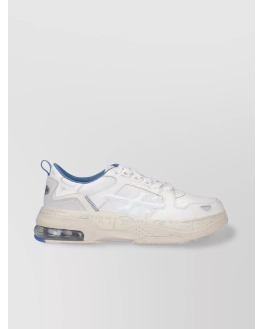 Premiata White Low Top Sneakers Perforated Toe for men