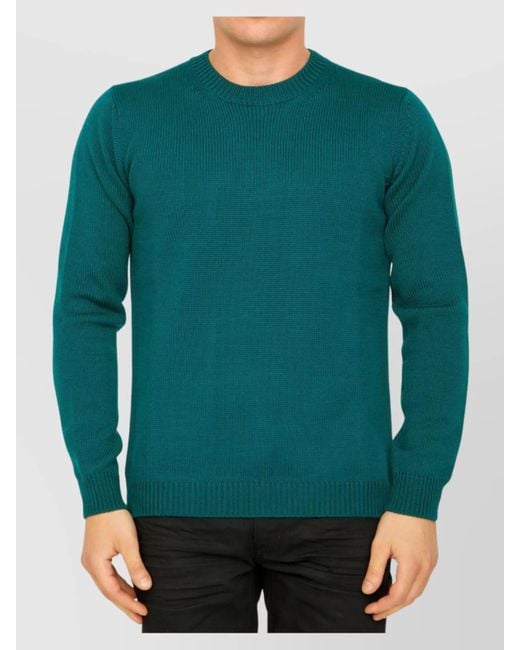 Roberto Collina Green Wool Ribbed Crewneck Regular-Fit Sweater for men