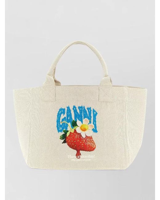 Ganni White Medium Recycled Cotton Tote Bag
