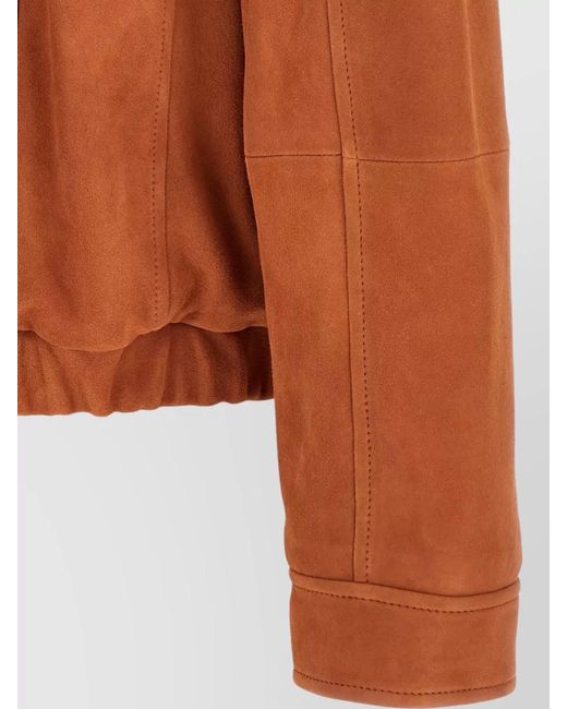 Brunello Cucinelli Orange Leather Elasticated Hem Bomber Jacket for men