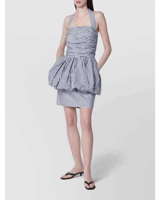 Patou Blue Striped Halter Neck Bubble Skirt Mini Dress