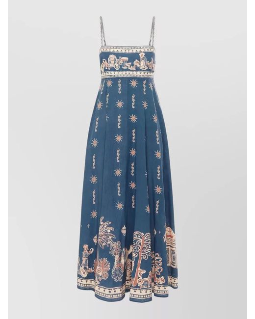 ALÉMAIS Blue Acacia Square Neck Empire Waist Maxi Dress