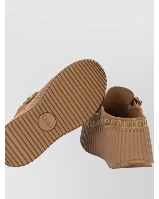 Chloé Brown Nama Mules Platform Sole Round Toe
