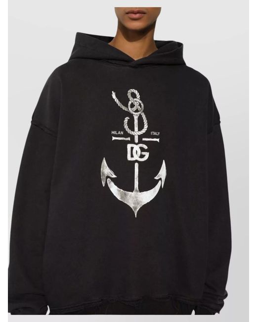 Dolce & Gabbana Black Cotton Relaxed-Fit Logo Hoodie for men