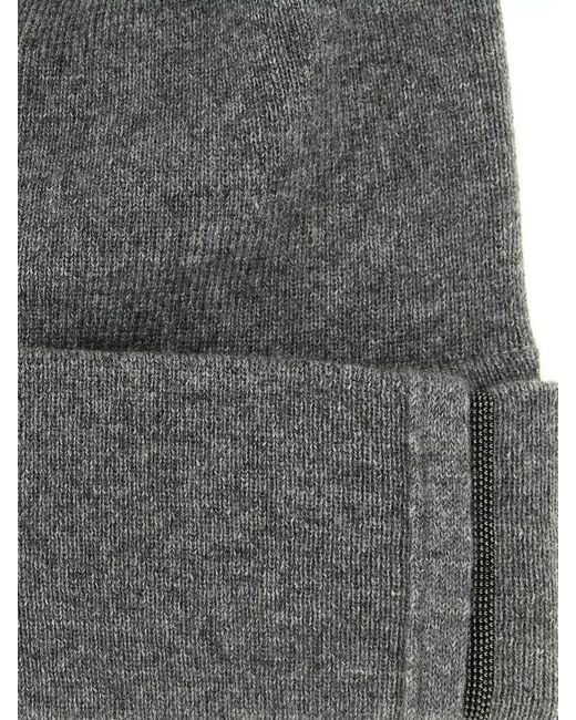 Brunello Cucinelli Gray Monile Cashmere Ribbed Turn Up Beanie