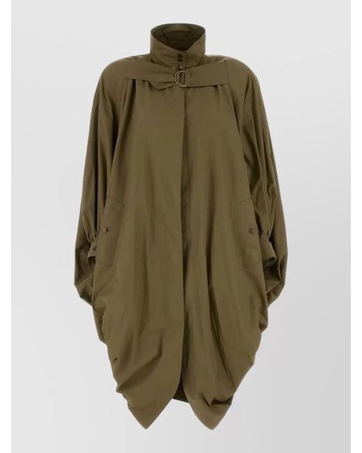 Chloé Green Poplin Overcoat Belt Detail High Collar