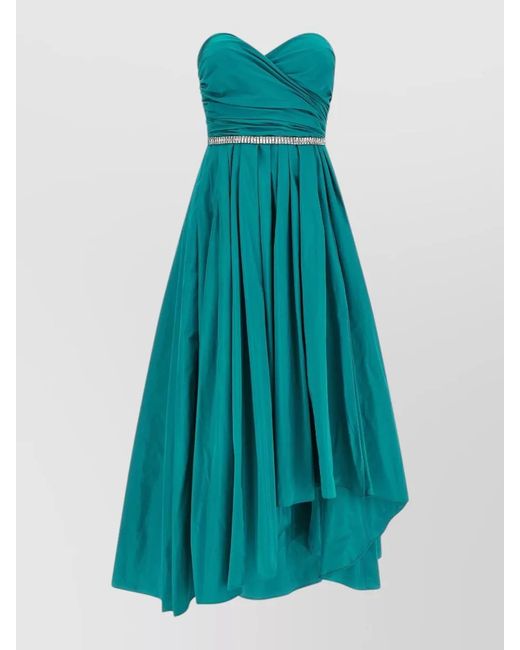 Pinko Blue Dattero Dress Strapless Ruched Bodice Pleated Skirt