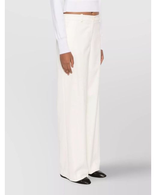 P.A.R.O.S.H. White Straight Cotton Blend Trousers With High Waist