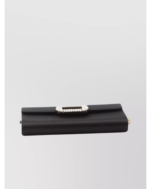 Roger Vivier Black Crystal Buckle Satin Clutch Bag