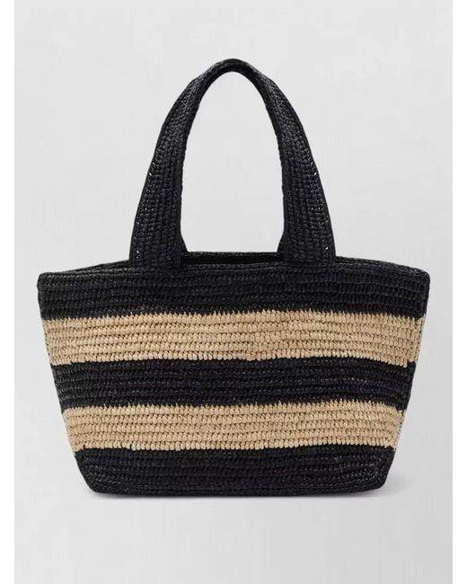 Patou Black Tote Bag Dual Handles Striped Pattern
