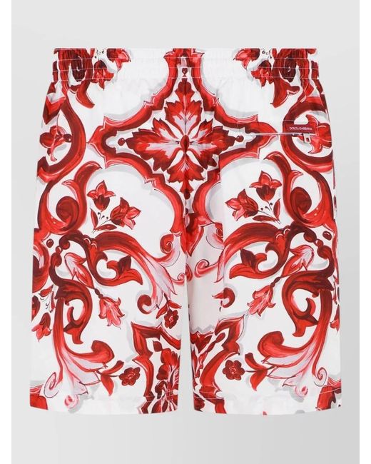 Dolce & Gabbana Red Maiolica Print Polyester Medium Boxer Shorts for men
