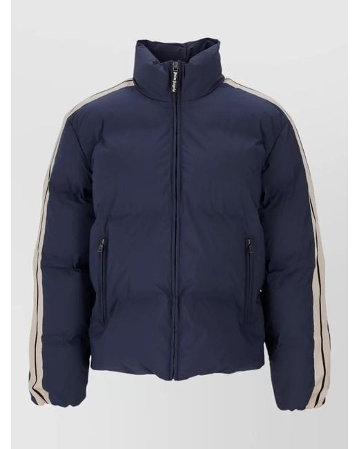 Palm Angels Blue Logo Stripe Track Down Jacket High Collar for men