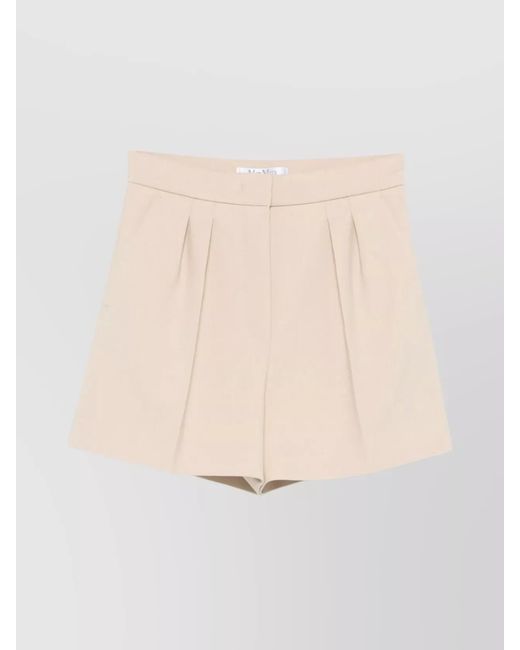 Max Mara Natural High Waist Pleated Design Shorts With Side Pockets