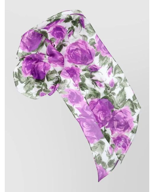 Chloé Pink Rectangular Lightweight Scarf Floral Pattern