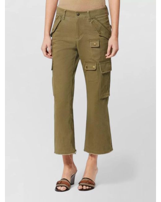 Isabel Marant Green Josine Cargo Trousers Frayed Hem Pockets