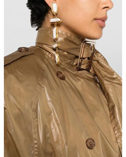 Saint Laurent Natural Nylon Double-Breasted Belted Midi Trench Coat
