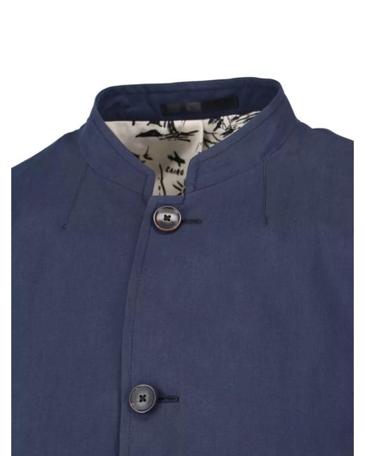 Paul Smith Blue Stand Collar Jacket Long Sleeves Single Vent for men