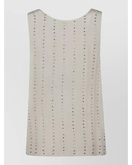Pinko White Scoop Neck Sleeveless Top Nylon Silk Studs