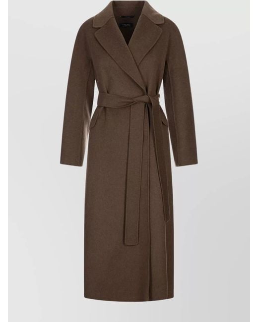 Max Mara Brown Oversized Wool Drape Coat Belted