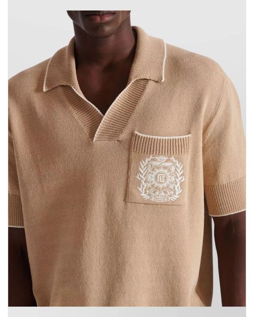 Balmain Natural V-Neck Short-Sleeve Polo Shirt for men