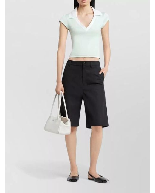 Courreges White Cropped V-Neck Short-Sleeve Polo Top