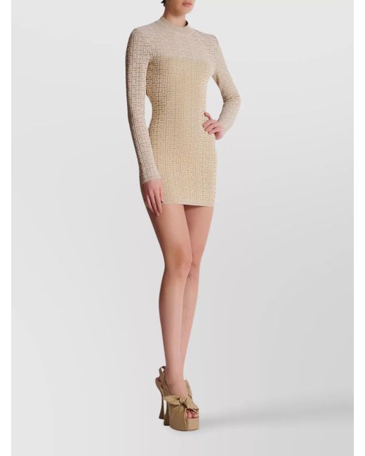 Balmain Natural Ribbed Logo-Jacquard Mini Dress