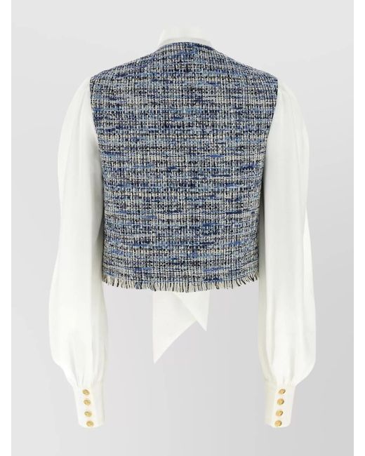 Balmain Blue Cropped Tweed Blouse