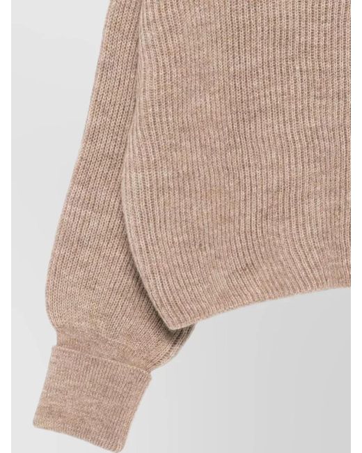 Closed Natural Ribbed Mock Neck Long Sleeve Top