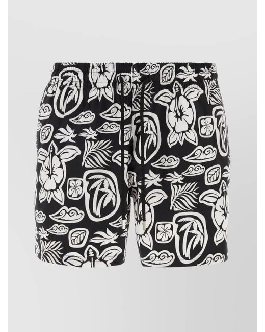 Vilebrequin Black Stretch Polyester Swimming Shorts With Tahiti Turtles Pattern for men