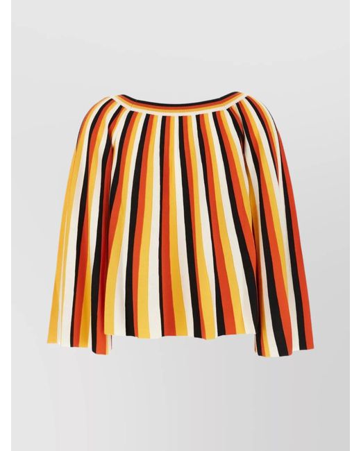 Chloé Orange Striped Wool Boat Neck Blouse