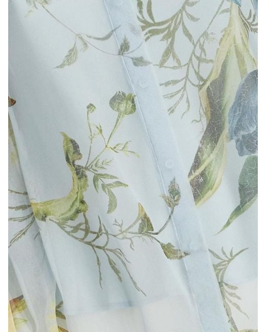 Erdem Blue Silk Floral Print Long Sleeve Blouse