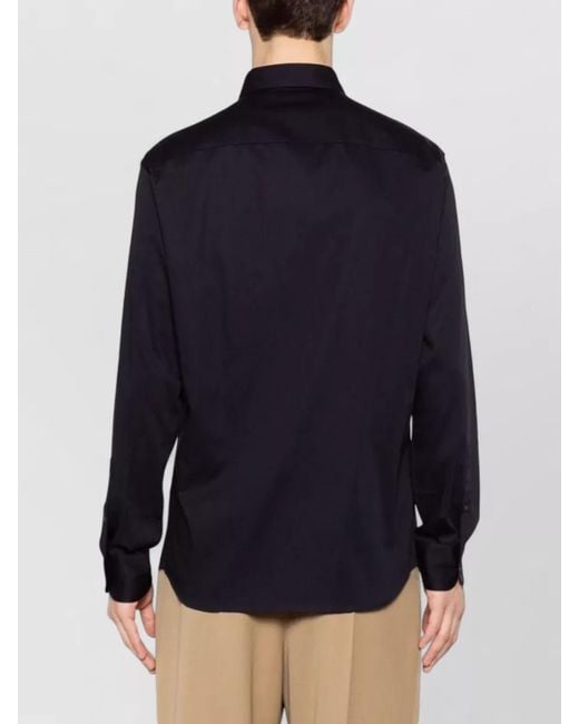 Emporio Armani Blue Cotton Long-Sleeve Shirt for men