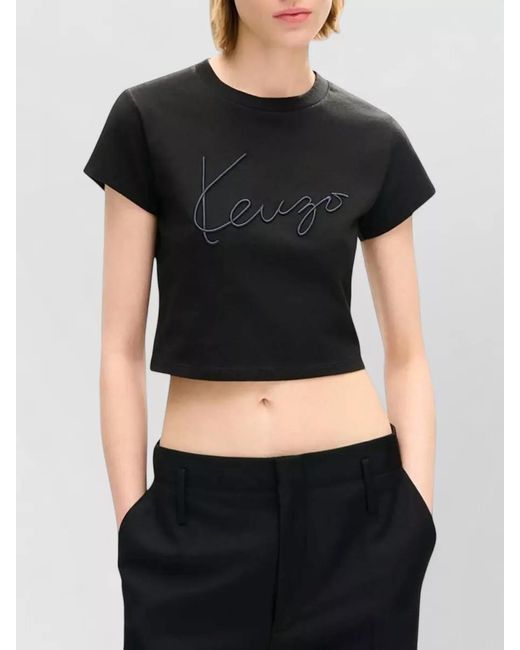 KENZO Blue Signature Cropped T Shirt Short Sleeves