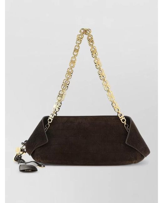Ferragamo White Small Crocodile Texture Shoulder Chain Clutch