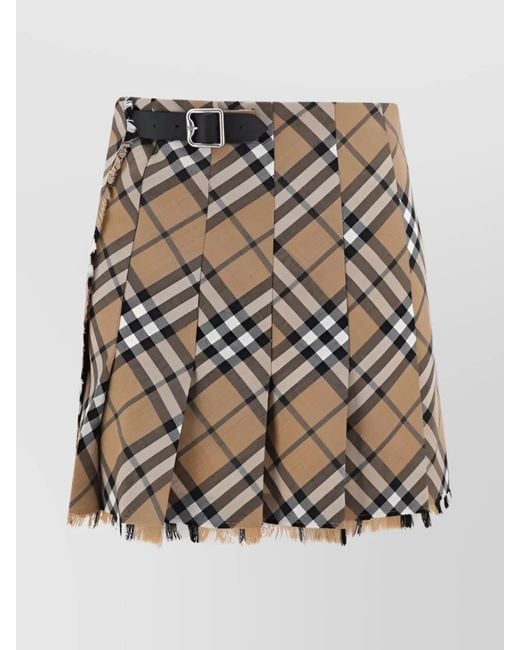 Burberry Gray Pleated Wool Mini Skirt With Belted Waist