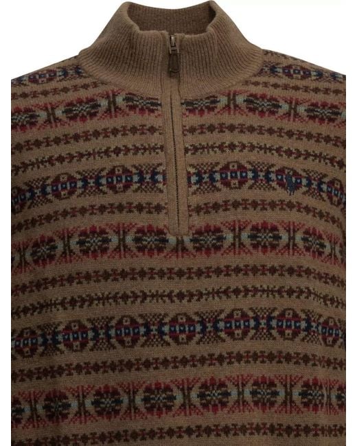 Polo Ralph Lauren Brown Wool Fair Isle Half Zip Sweater for men