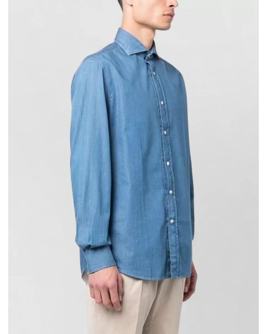 Brunello Cucinelli Blue Cotton Denim Regular-Fit Shirt for men