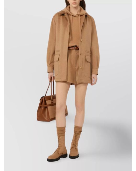 Max Mara Natural Cashmere Wool Hooded Ribbed Jumper