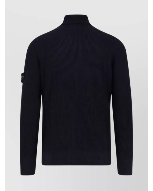 Stone Island Blue Wool Ribbed Turtleneck Sweater for men
