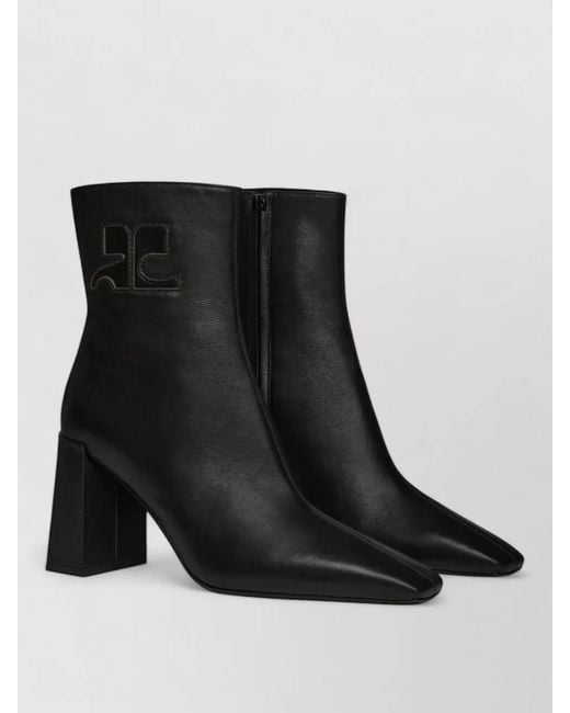Courreges Black Ankle Boots Block Heel Pointed Toe