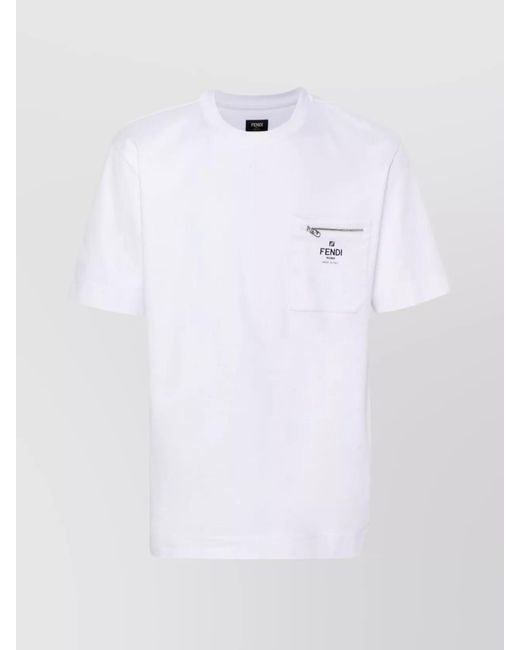 Fendi White Cotton Oversized Logo Pocket T-Shirt for men