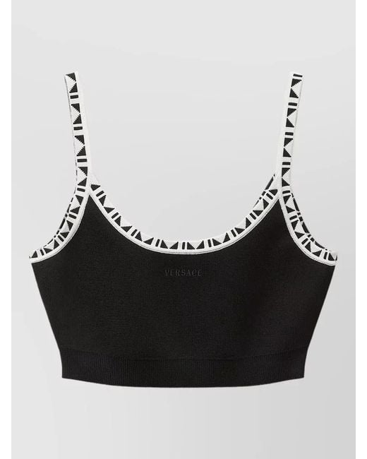 Versace Black Viscose Blend Crop Top Elastic Hem