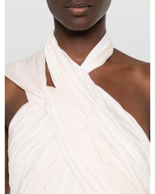 Balmain White Draped Halterneck Sleeveless Asymmetric-Hem Midi Dress