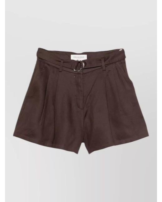 ERMANNO FIRENZE Brown High Waist Belted Shorts Metal Ring