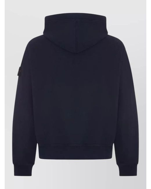 Stone Island Blue Hooded Sweatshirt Badge Sleeve Kangaroo Pocket for men