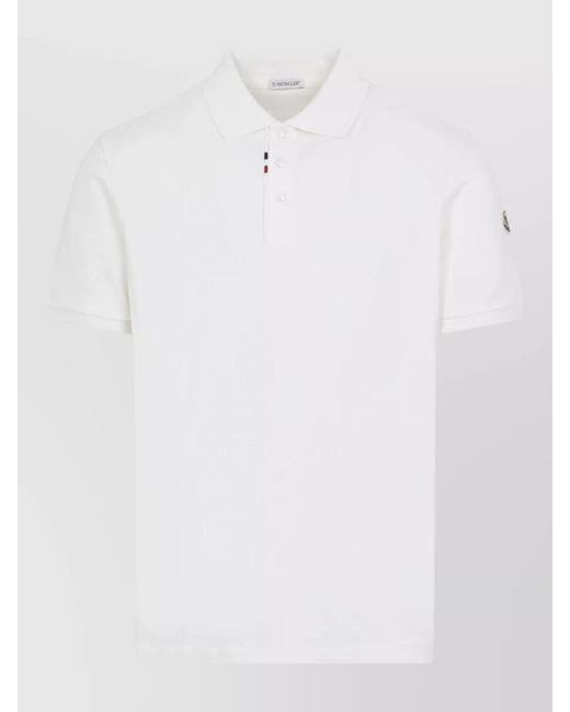 Moncler White Straight Cut Short Sleeve Polo Collar Shirt for men