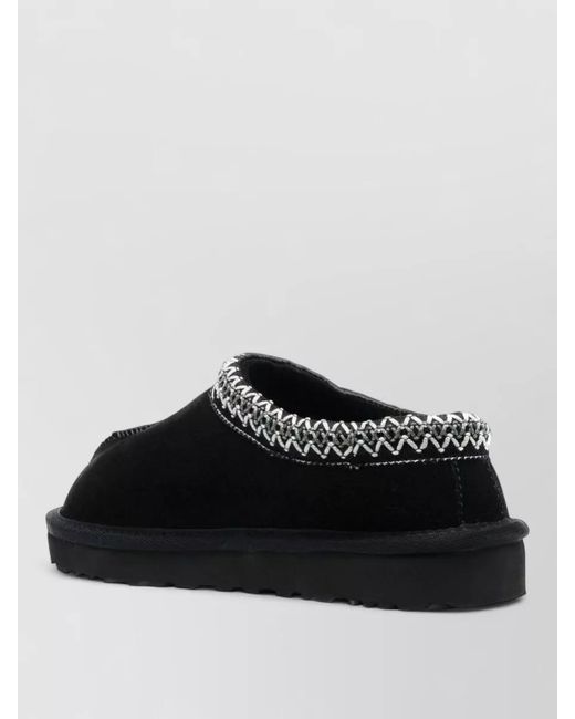 Ugg Black Suede Slippers Braided And Embroidered Trims