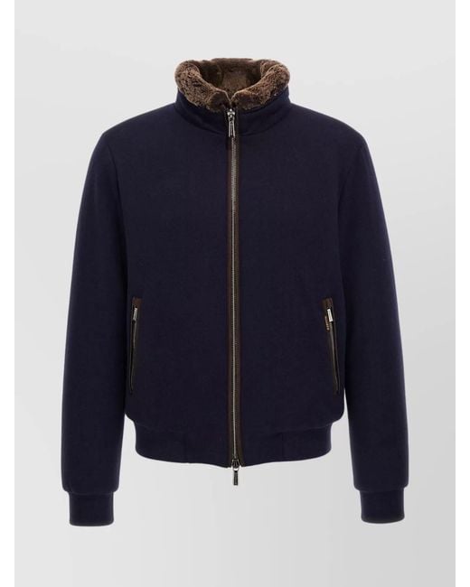 Moorer Blue Wool Cashmere Down Bomber Jacket for men
