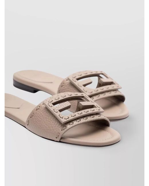 Fendi Natural Leather Baguette Slides